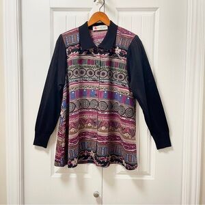 Vintage Unique Long Button-Up Tribal Pattern Blouse Purple